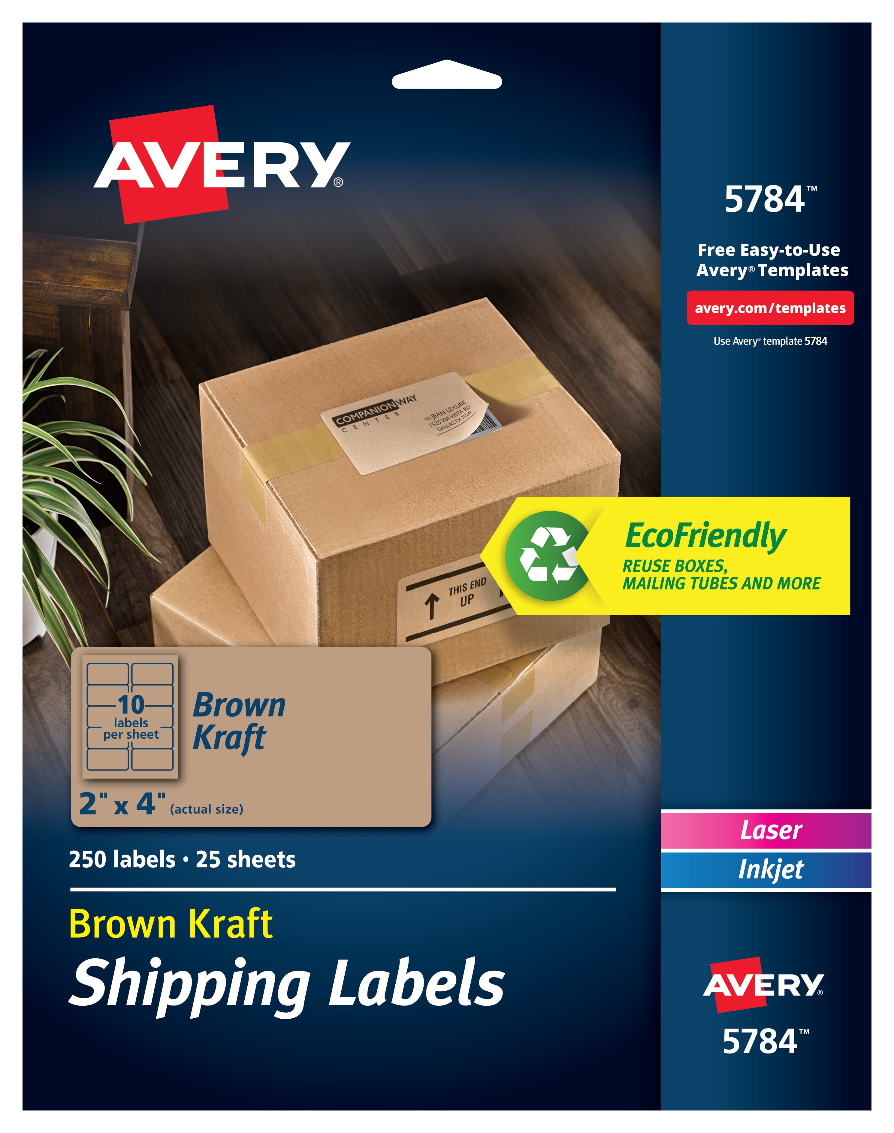 60 Labels 4 Sheets Avery 22846 Square Labels Inkjet 2"x2" Kraft Brown