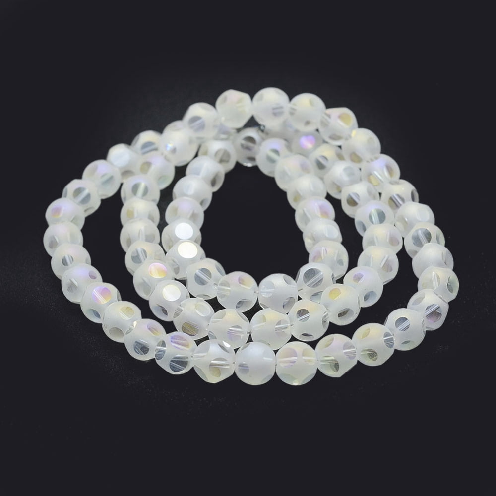 Electroplate Glass Beads Strands AB Color Plated Frosted Round Floral White 8mm Hole: 1mm about 72pcs/strand 21.25 inch(54cm)