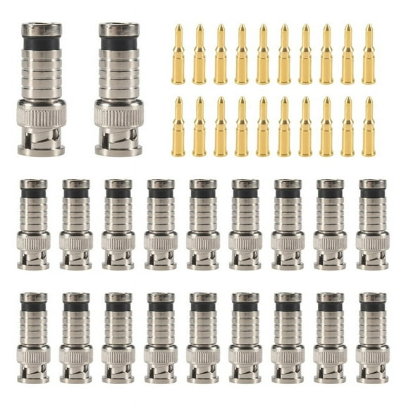 20 Pcs BNC Compression Connector 75 Ohm Coupler with Copper Pin for RG58-59 Crimper Video Plug Extension Coaxial Cable