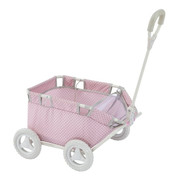 Olivia's Little World - Polka Dots Folding Princess Baby Doll Wagon, Stuffed Animal, Toy Storage Wagon, Pink Polka Dots