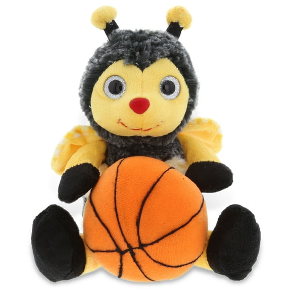 DolliBu Honeybee Stuffed Animal with Basketball Plush - Soft Huggable Honeybee, Adorable Playtime Bee Plush Toy, Cute Insect Gift, Basketball Plush Doll Animal Toy for Kids and Adults - 7 Inches