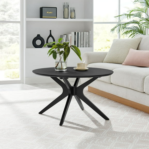 Modway Crossroads Round Wood Coffee Table in Black