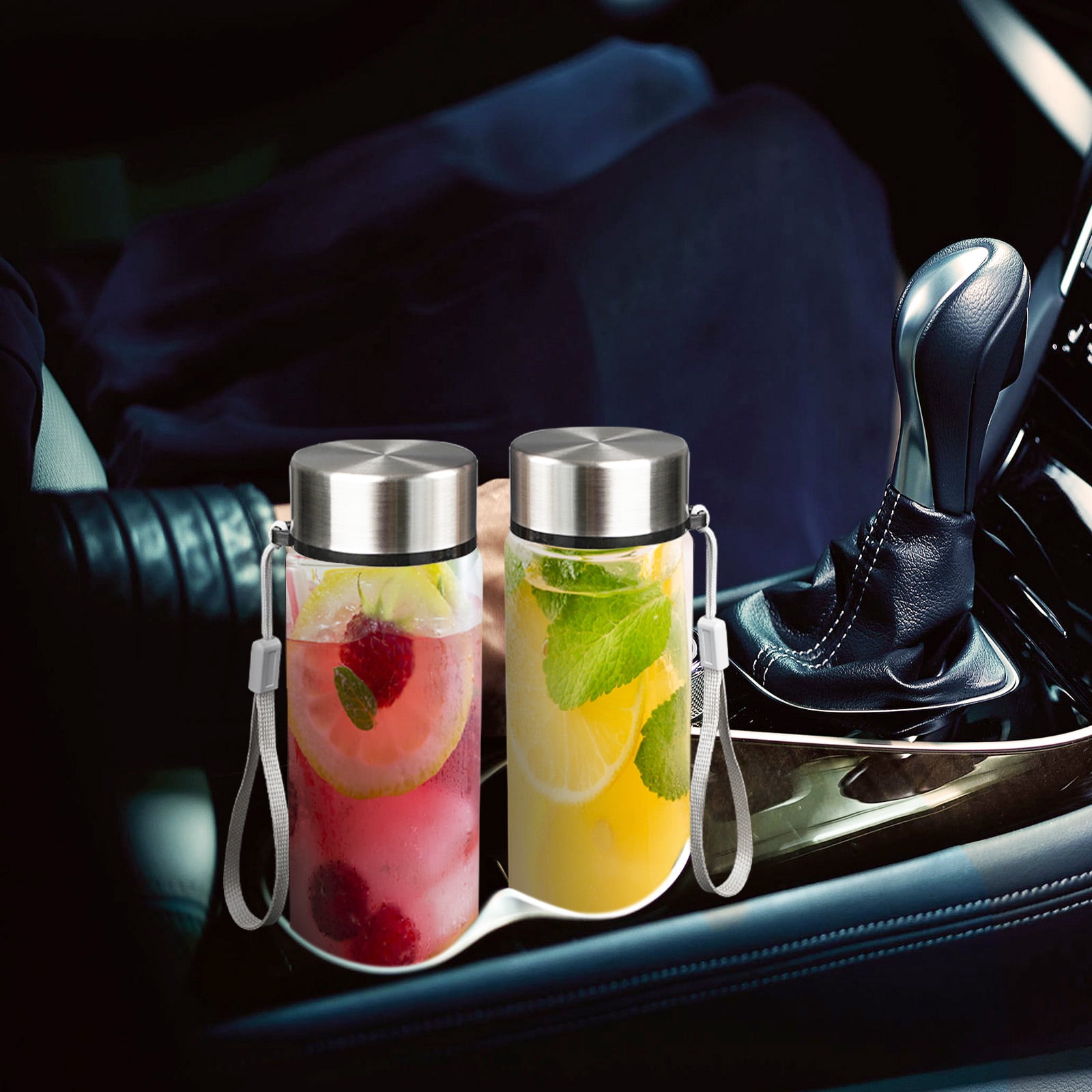 Koomade 2-Pack 18oz Clear Plastic Tumblers with Strap, Leak-Proof