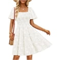 thumbnail image 2 of YuXingFu Plus Size Summer Dresses for Women Mid-Length Crew Neck Plus Size Womens Dress Short Sleeve Floral Casual Summer White S, 2 of 8