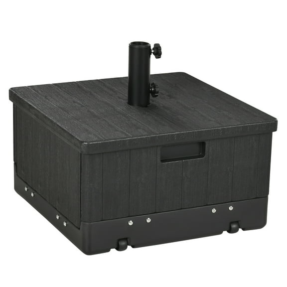 3-in-1 Outdoor Umbrella Base, Coffee End Table, Flower Box Planter, 175lbs Capacity Patio Umbrella Stand Table with Wheels and Handles, Black