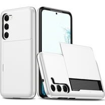 for Samsung Galaxy S24 Plus Slide Flip Case with Card Holder, Dual Layer Heavy Duty Protective Case Hidden Card Slot Slim Shockproof Wallet Case Compatible with Samsung Galaxy S24 Plus, White