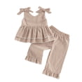 thumbnail image 5 of Amidoa Girls 2 Piece Outfits Summer Clothes Cotton Tank Top Solid Color T-Shirt and Casual Shorts Kids Clothing Sets,Khaki Size 18, 5 of 6