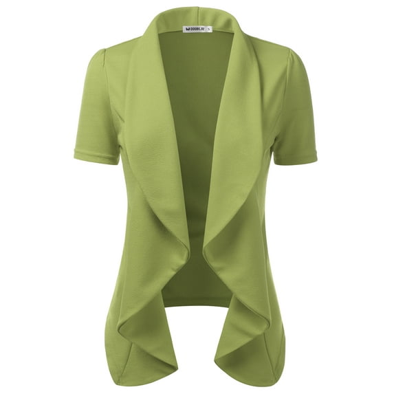 Doublju Women's Short Sleeve Open Front Draped Blazer