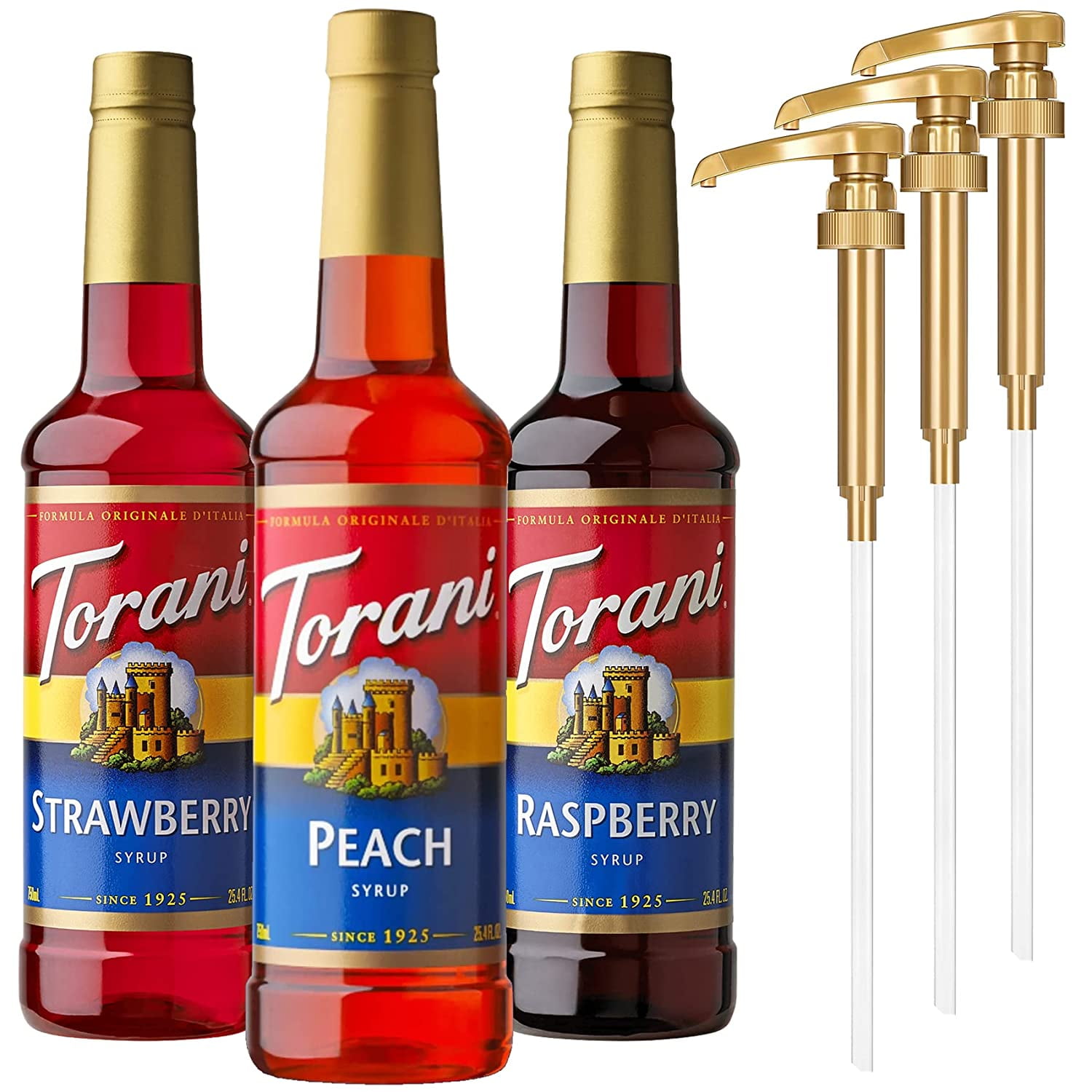 Torani Raspberry, Strawberry, Peach Syrups with Little Squirt Syrup