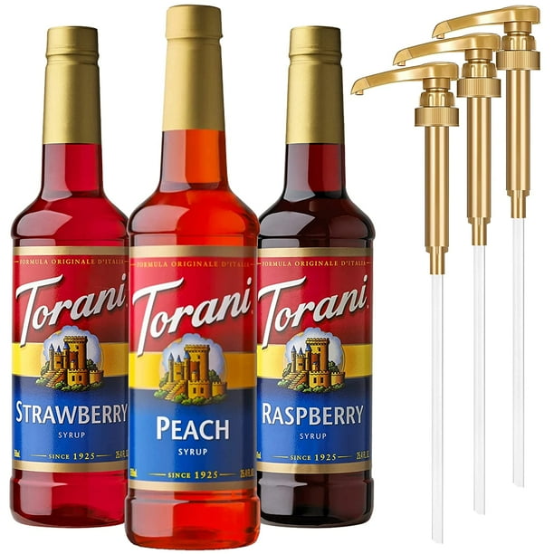 Torani Raspberry, Strawberry, Peach Syrups with Little Squirt Syrup