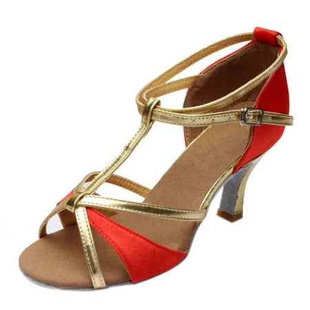 

iOPQO Women s casual shoes Girl Latin Dance Shoes Med-Heels Satin Shoes Party Tango Salsa Dance Shoes segment face Latin dance shoes Red 41