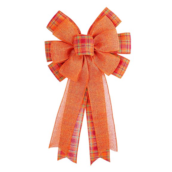 Leeye Thanksgiving Pumpkin Striped Bow, 22cm Fall Festival Decorative Bow with Striped Design, Orange Black Ribbon Bow for Pumpkins Wreaths Tables Party Decor