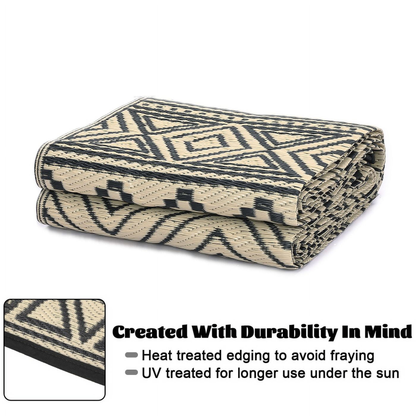 GlowSol 8'x10' Outdoor Rug Carpet Waterproof Reversible Patio Rug RV Camping Rug Plastic Straw Rug Outside Indoor Outdoor Boho Area Rug, Black Brown
