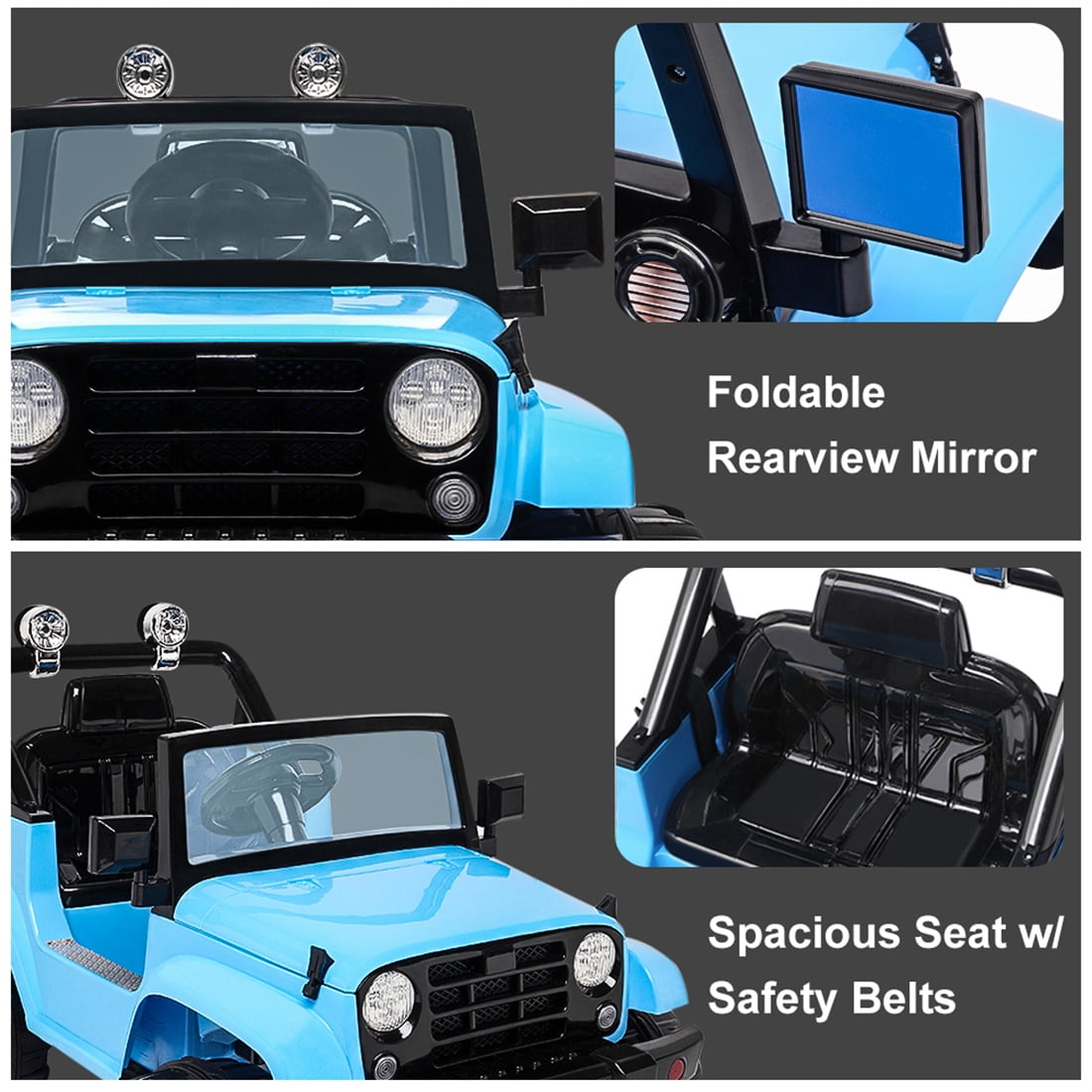 12V Kids Electric Car with Remote Control, Ride-On Toy for Boys/Girls, 4 Wheeler Electric Vehicle with 3 Speeds, LED Lights, MP3 Player, Blue