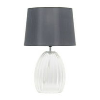 17.63" Contemporary Fluted Glass Bedside Table Lamp With Gray Fabric Shade, Clear