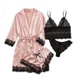 thumbnail image 1 of Conjunto de pijama de encaje de cuatro piezas para mujer, traje de tirantes, lencería sexy para mujer, bata de seda para dormir, encaje, 1 of 6