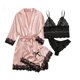thumbnail image 1 of Conjunto de pijama de encaje de cuatro piezas para mujer, traje de tirantes, lencería sexy para mujer, bata de seda para dormir, encaje, 1 of 6