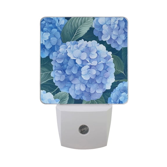 Blue Hydrangeas LED Night Light with Smart Sensor Plug Into Wall Dusk to Dawn 2 packs