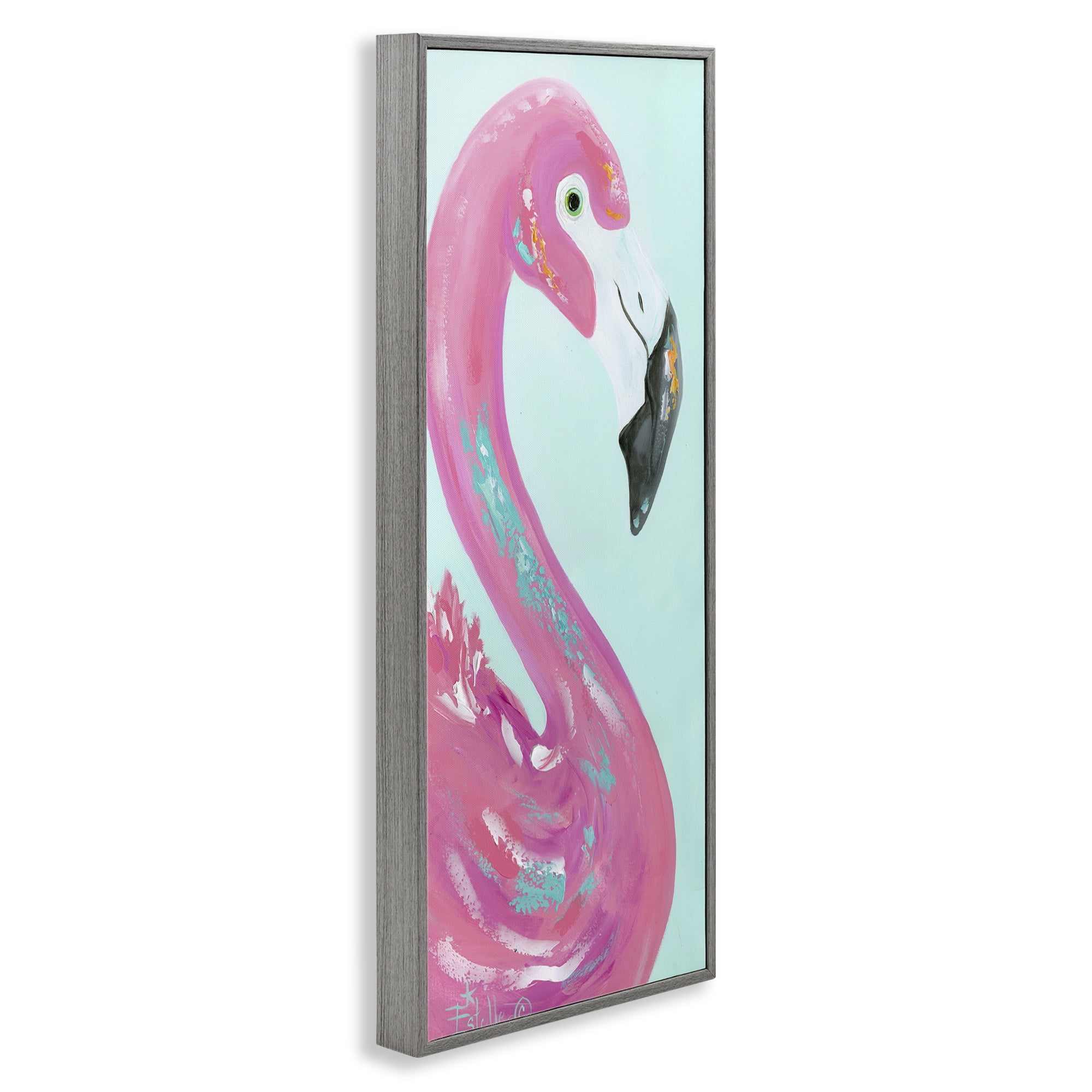 Stupell Industries Odd Flamingo Portrait Animals & Insects Painting Gray Framed Art Print Wall Art, 10 x 24