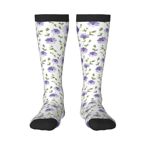 Fotbe Purple Chicory Calcetas Divertidas Estampadas para Hombre y Mujer, Calcetas de Algodón hasta la Rodilla para Caminar, Correr, Enfermería y Embarazo