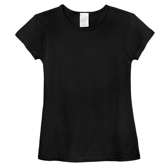 Made in USA Girls Soft Cotton Jersey Cap Sleeve Crew Tee | Black