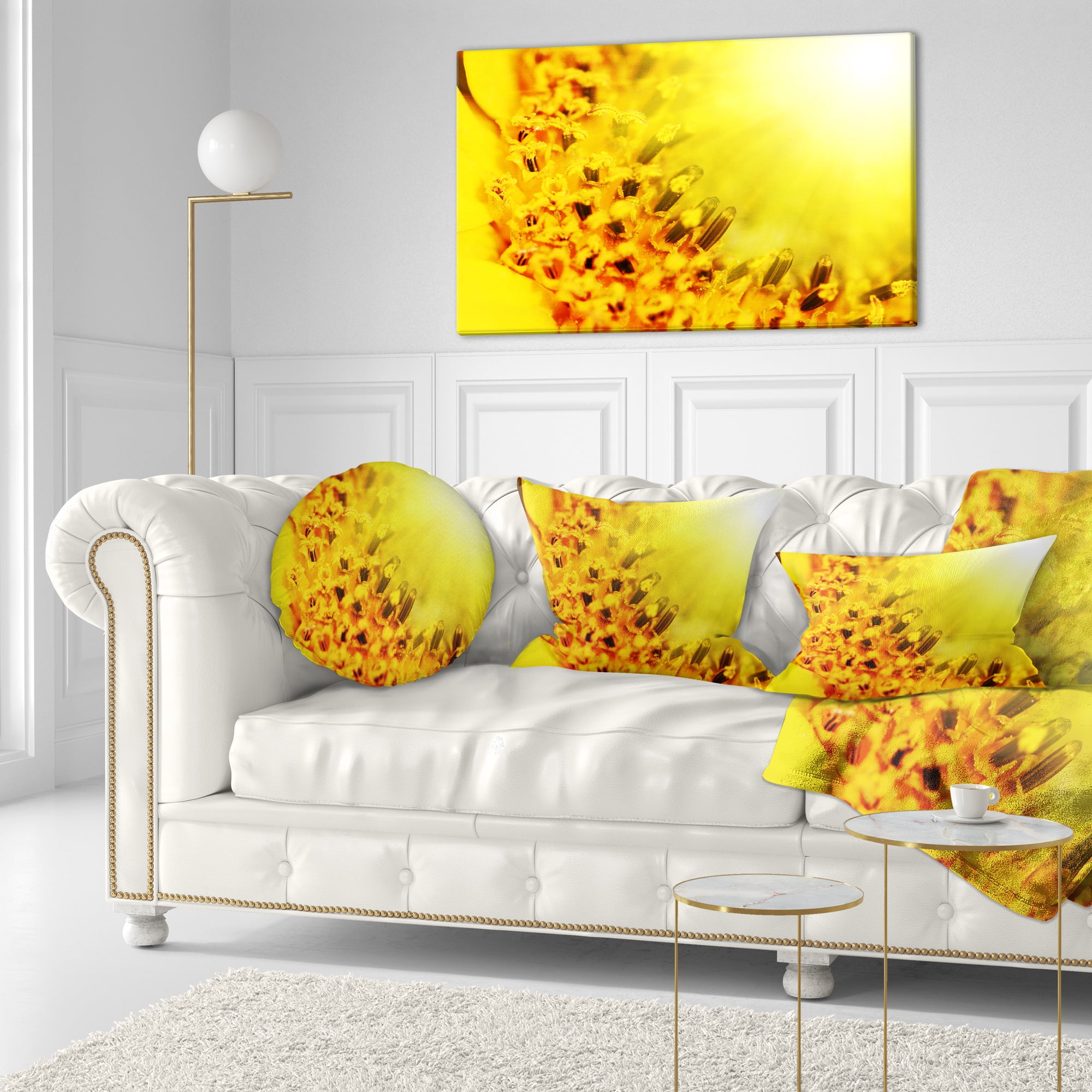 Designart Bright Yellow Sunflower Close Up - Floral Throw Pillow - 12x20