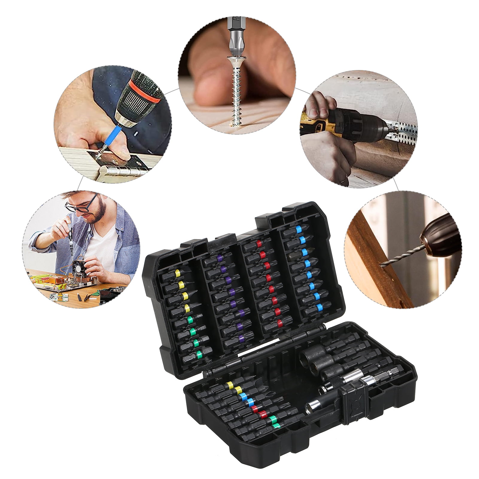 45PCS Drill Bit Set Screwdriver Impact Driver for Wood, Metal, Steel and Security Bits Power Tool with Case
