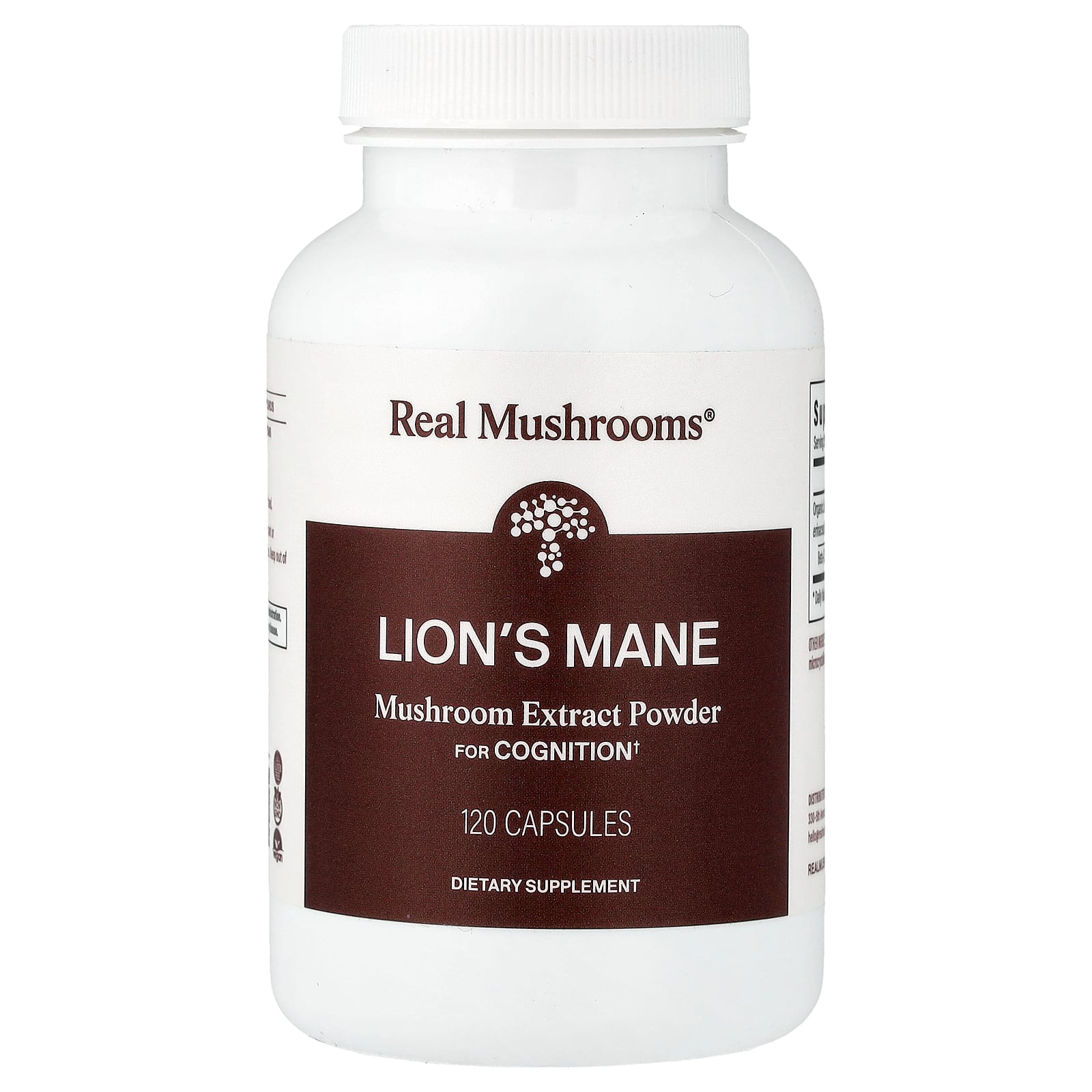 Real Mushrooms Lion's Mane, Mushroom Extract Powder, 120 Capsules