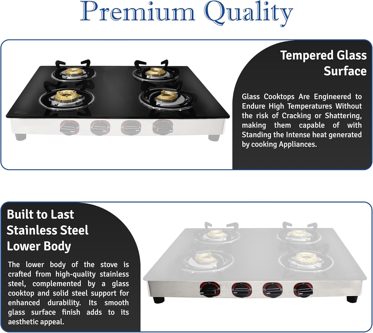 SONRET - 4 Burner Gas Stove , Portable Propane Gas Stove - Propane Cooktop Tempered Glass RV Stove For Cooking -With Hose & Regulator