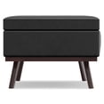 thumbnail image 3 of Owen 42 inch Wide Mid-Century Modern Lift Top Large Coffee Table Storage Ottoman in Distressed Black Vegan Leather, 3 of 15