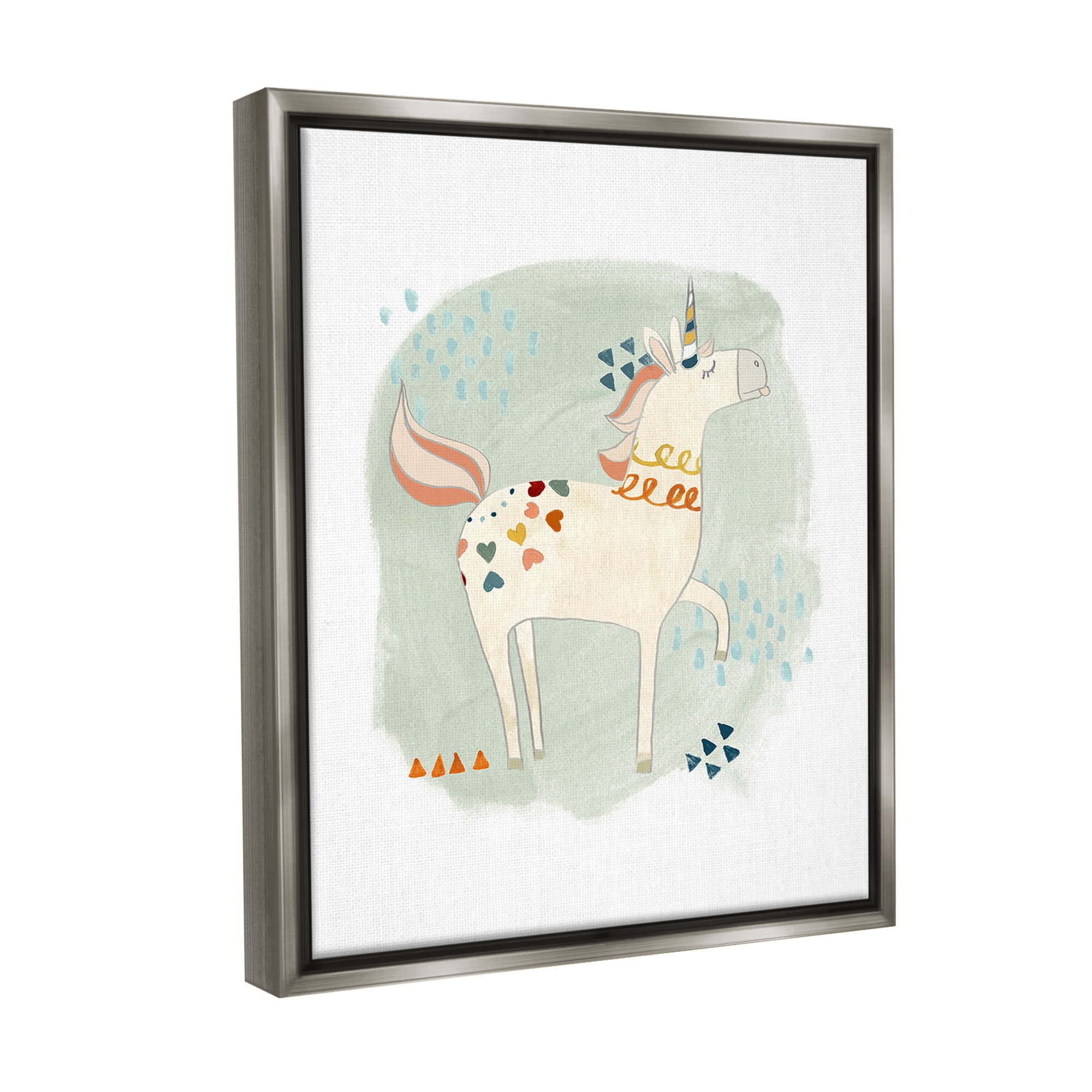 Stupell Industries Soft Patterned Unicorn Animals & Insects Painting Gray Floater Framed Canvas Art Print Wall Art, 17 x 21
