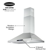 Cosmo 30 in. Ductless Wall Mount Range Hood in Stainless Steel with LED Lighting and Carbon Filter Kit for Recirculating