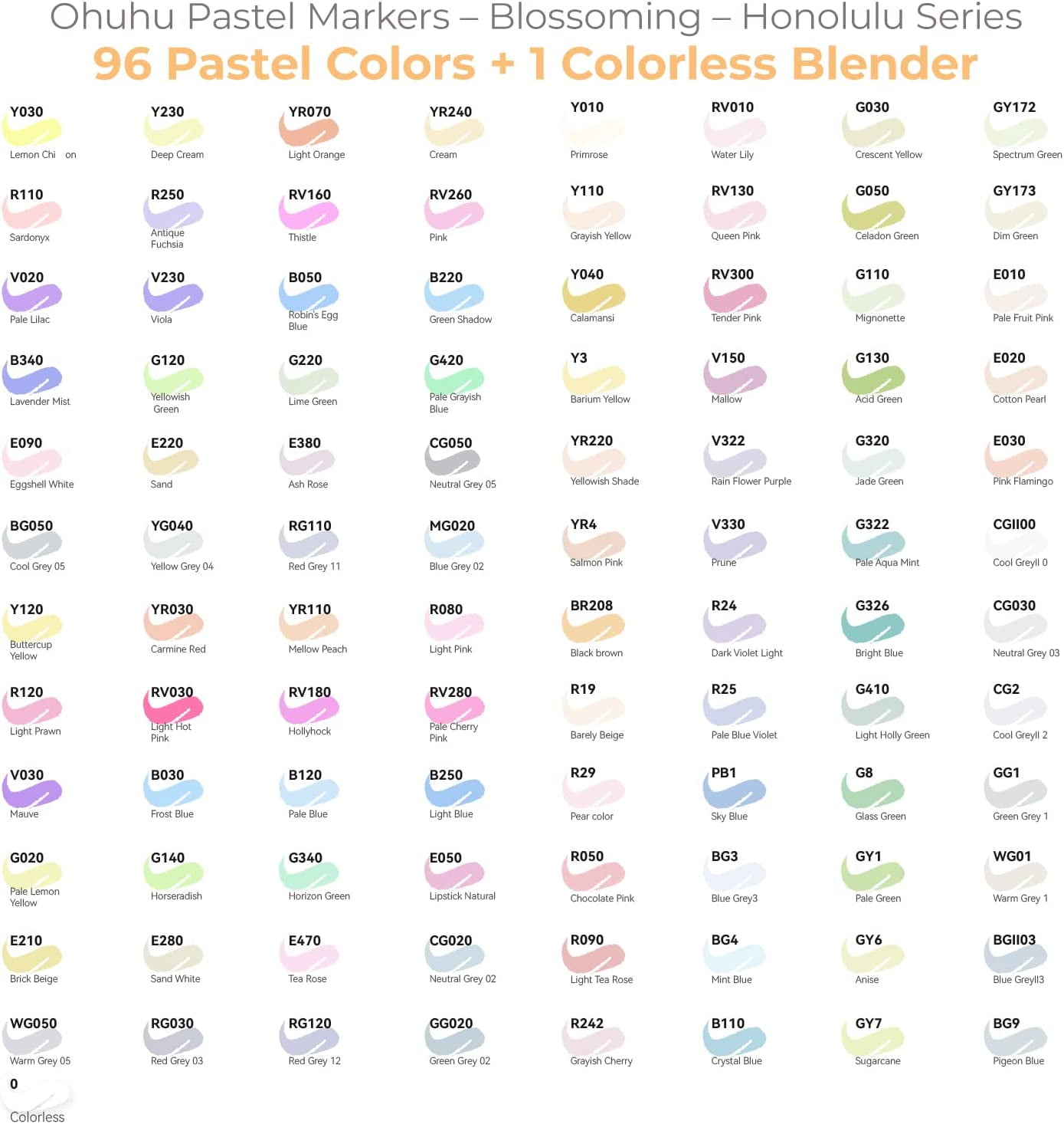 Ohuhu Pastel Markers Alcohol Based -96 Pastel Colors Double Tipped Alcohol Markers for Artist Adult Coloring Illustration w/ 1 Colorless Blender- Brush & Chisel-Gift