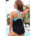 thumbnail image 1 of POGLIP Women's Black Splicing Scoop Neck Tankini Swimsuit, 1 of 6