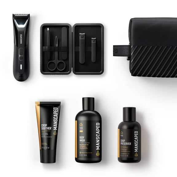 MANSCAPED® The Premier Package 5.0 ULTRA, with The Lawn Mower® 5.0 ULTRA Men's Groin & Body Hair Trimmer, Shears 3.0, Crop Preserver® Ball Deodorant, Refined® Body Wash, Crop Soother™, Shed 2.0