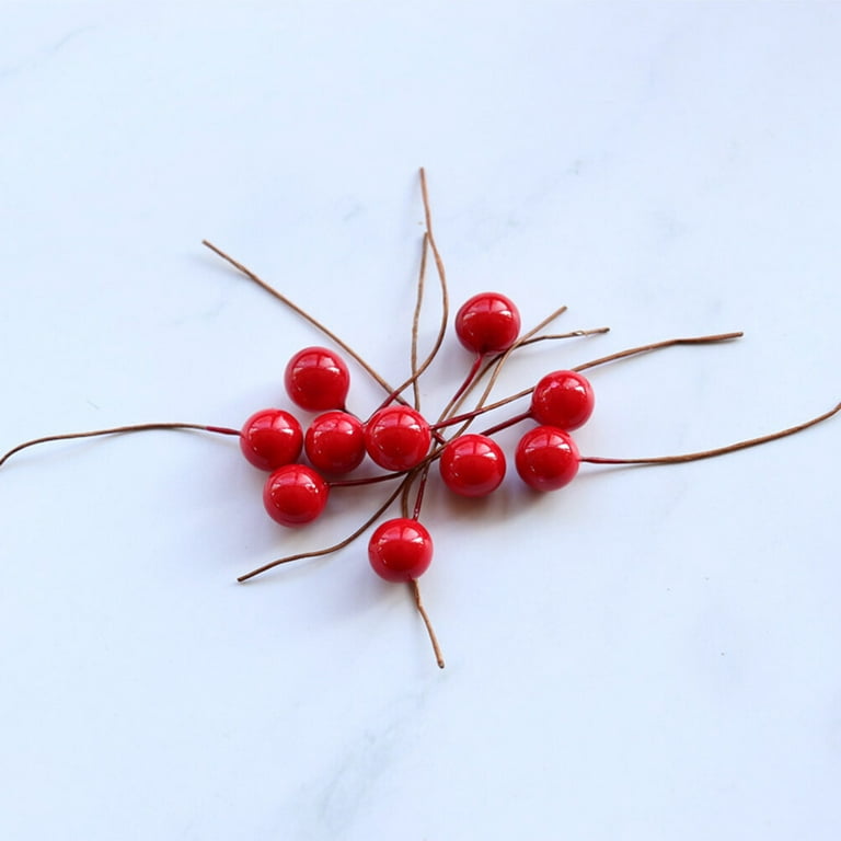 200pcs Simulation Berry Artificial Red Holly Berry Picks Stems