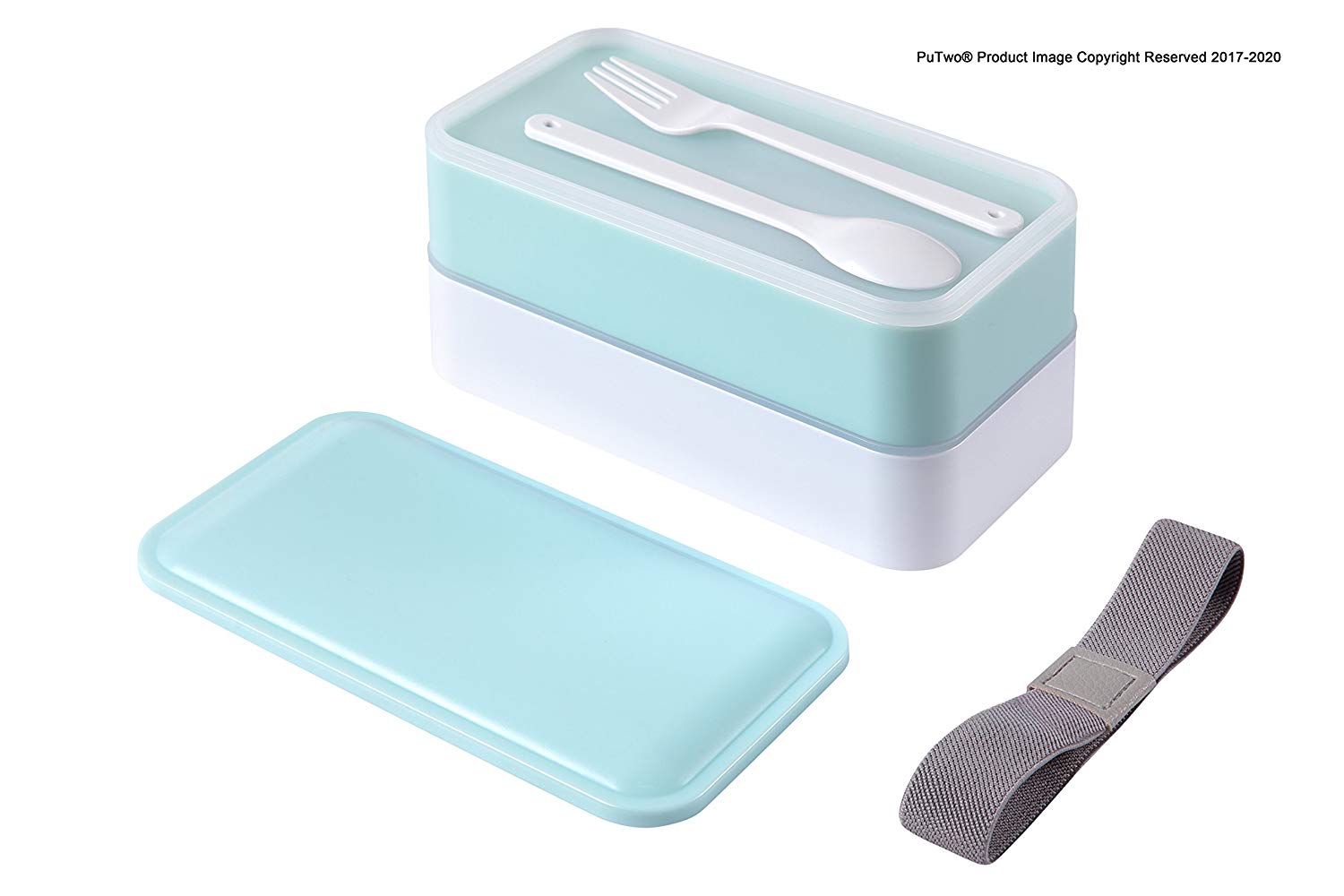 Bento Box 2 Tiers Bento Lunch Box Lunch Boxes with Reusable Cutlery Japanese Style for Microwave Freezer Dishwasher Bento Boxes for Kids Adults Work School - Pastel Blue PuTwo - image 4 of 6