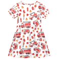 thumbnail image 2 of FORMRS Girls Short Sleeve Dress Summer Casual Round Neck A-line Beach Sundress, Sizes 2T-8T, White Cartoon Fire Truck Pattern, 2 of 8