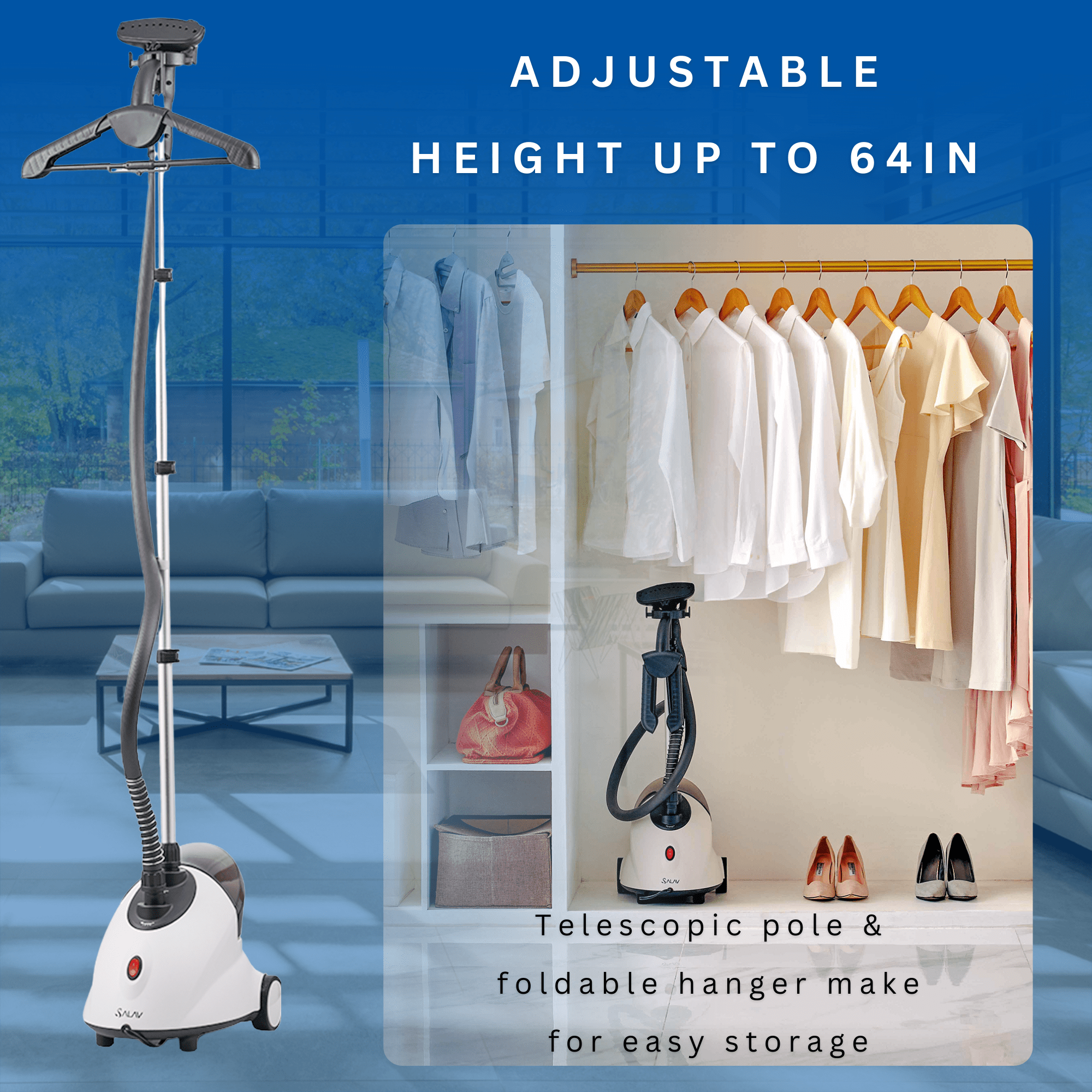 Restored SALAV® 1500 Watts Adjustable Home Fabric Iron Garment Steamer, White (Refurbished)