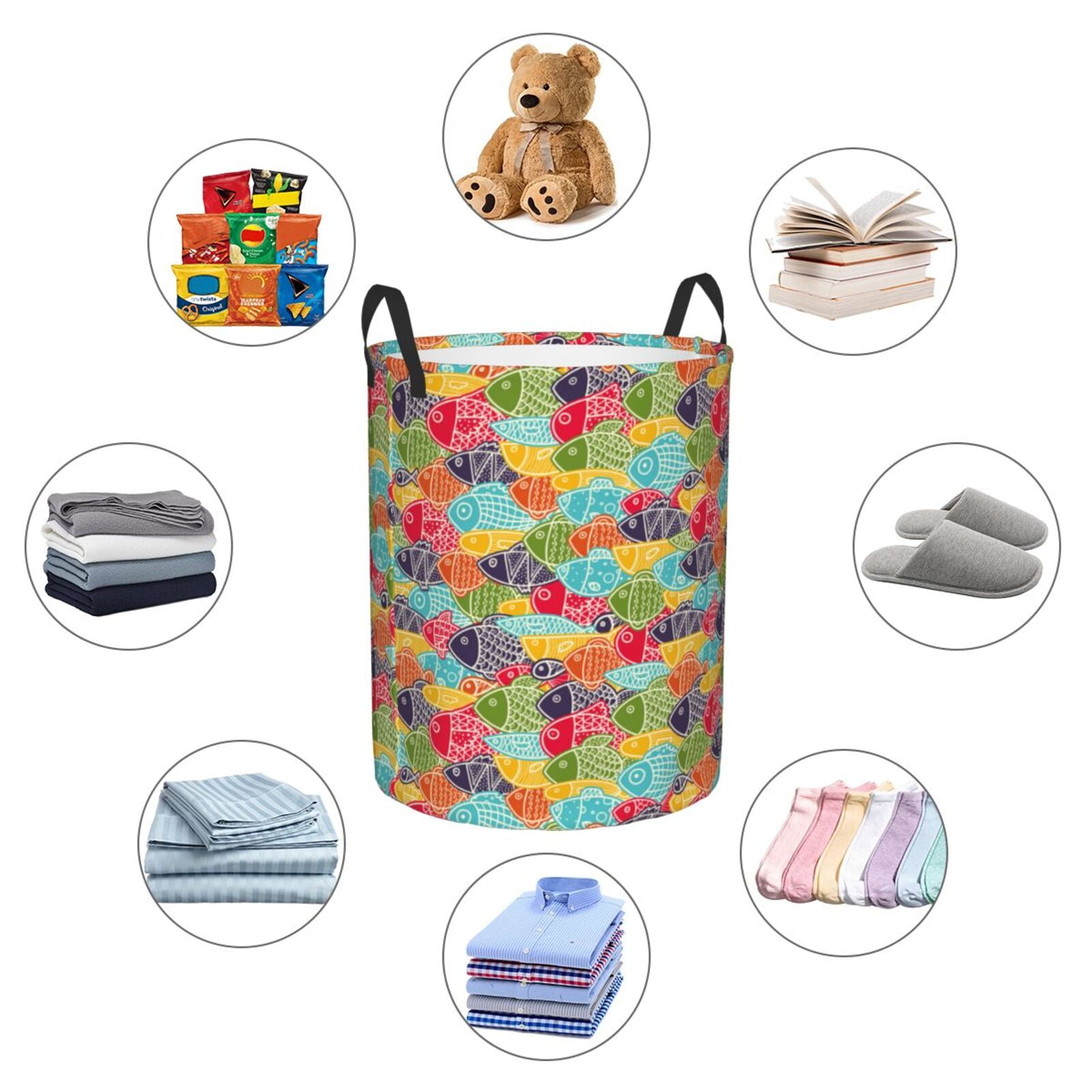 Large Laundry Basket with Handles - Colorful Fish 2 Kids Baby Dirty Clothes Laundry Hamper for Bedroom Aesthetic