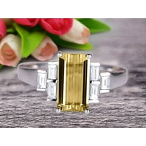 7x5mm Emerald Cut 1.50 Carat Champagne Diamond Moissanite Engagement Ring Anniversary Gift in 10k White Gold