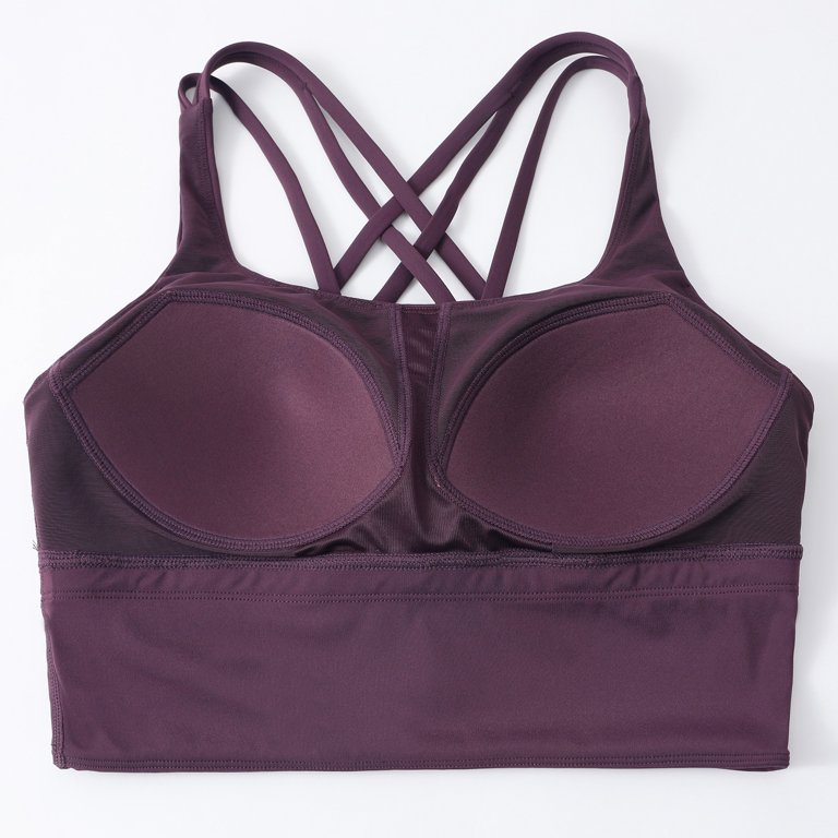 AGONVIN Women's Strappy Longline Yoga Sports Bra Padded Wireless Crop Top  Cami Tank Top Fig Purple S 