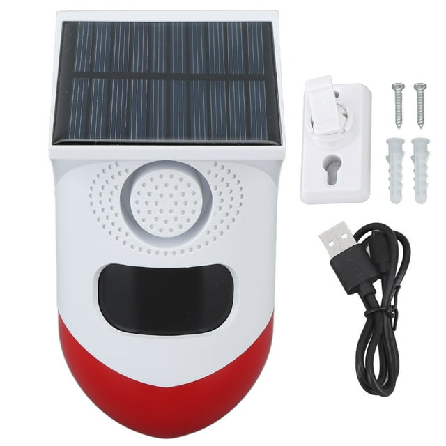 Alarma con sensor de movimiento solar para exteriores. Alarma inalámbrica de seguridad con energía solar para exteriores con alerta de luz y sonido.