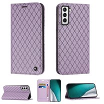 Samsung S21 Wallet Case, Luxury Premium PU Leather Rhombus Diamond RFID Blocking Card Holder Slot, Shockproof Magnetic Closure TPU Case Flip Cover with Kickstand For Samsung Galaxy S21,Purple