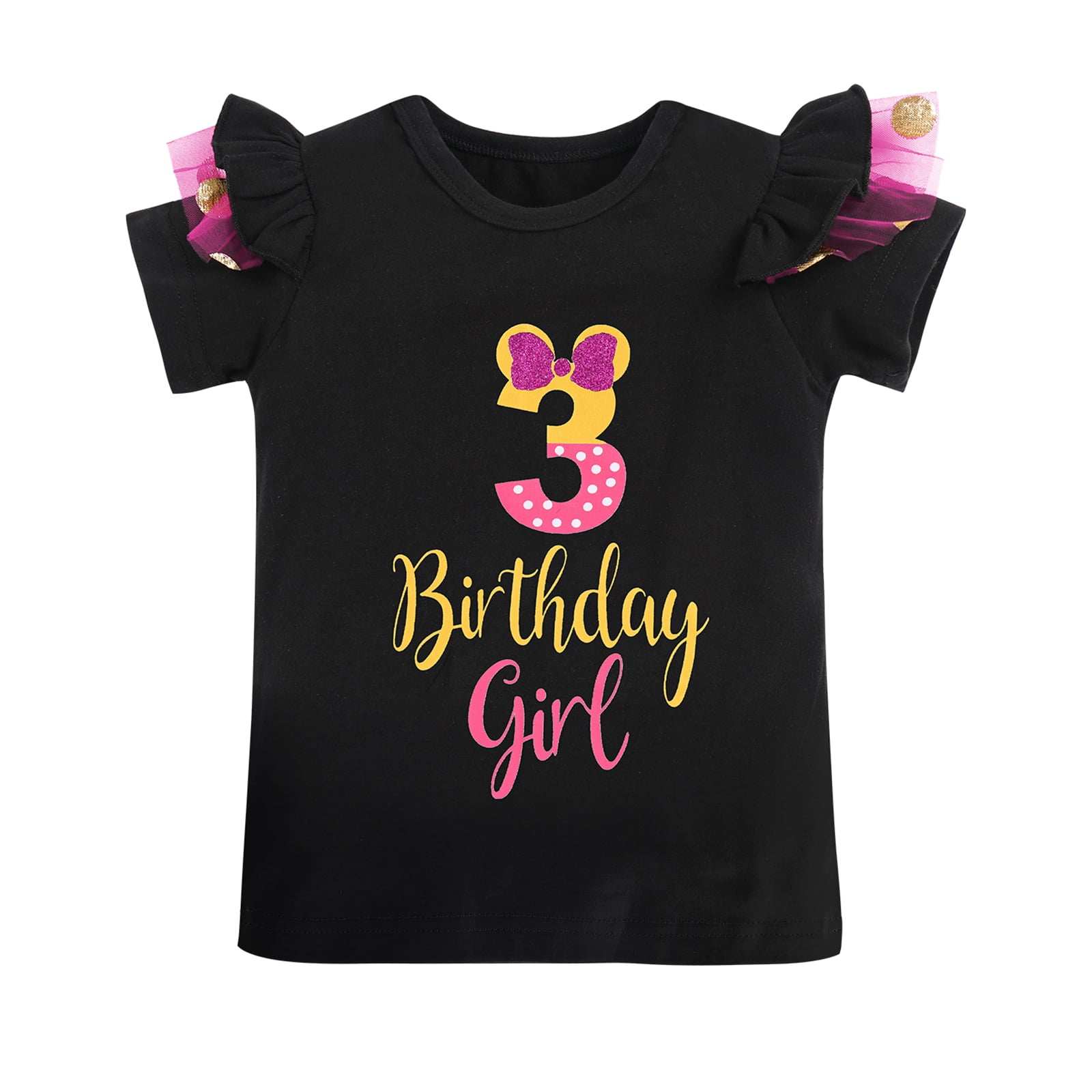 IBTOM CASTLE Toddler Girls 1st 2nd 3rd Birthday Outfit Princess Polka Dots Ruffle Tutu Skirt Mouse Headband Cake Smash Party Clothes Set 3 Years Black + Hot Pink