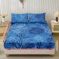 thumbnail image 3 of ZIATUBLES 3-Piece Queen Size Sheet Set Soft Polyester Bedding with Blue Coral Shell Starfish Printed Cooling and Cozy All-Season Bedding (1 Fitted Sheet and 2 Pillowcases), 3 of 9