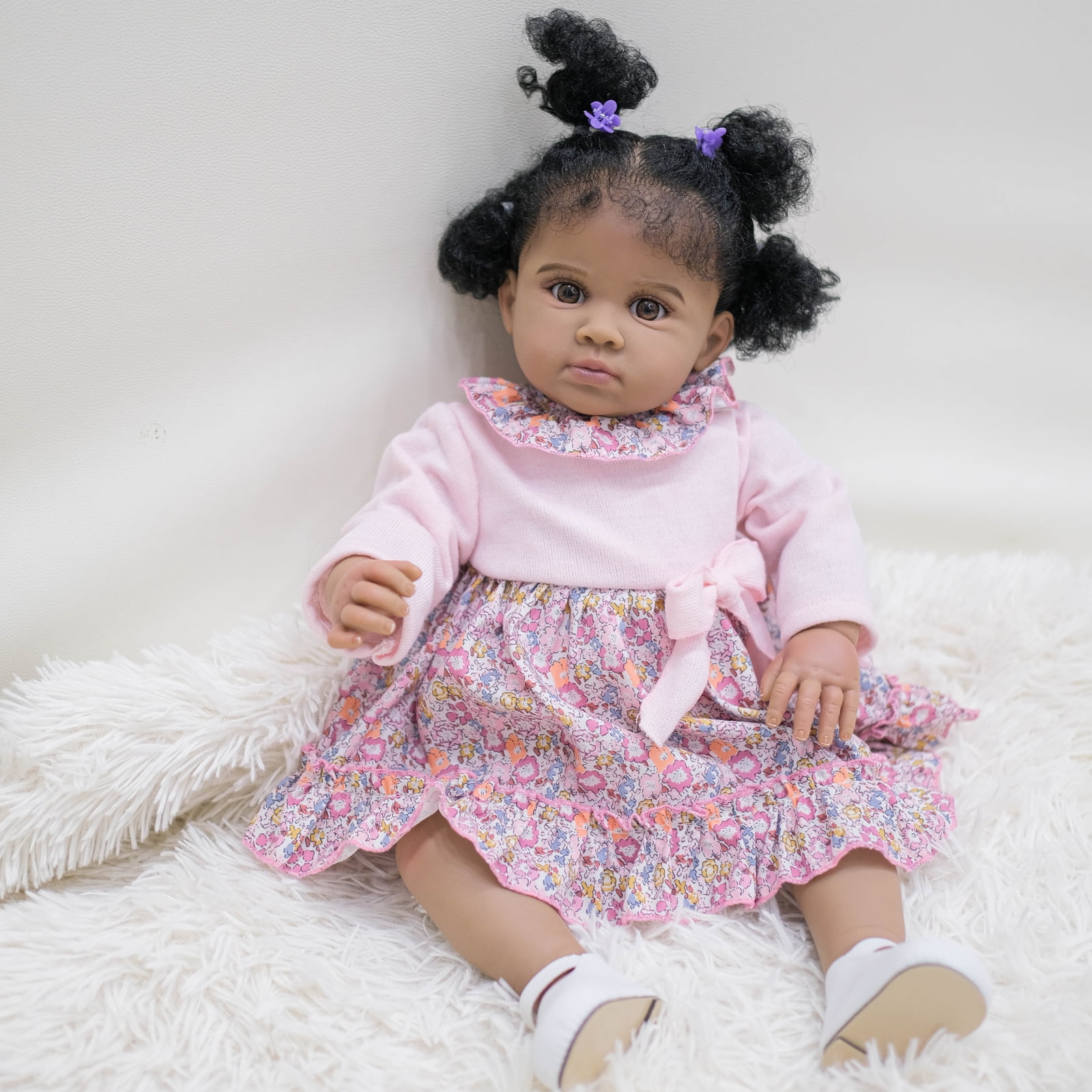 Reborn Baby Dolls Black Girl - Lifelike 24" Cloth Body Realistic Baby Doll Handmade Real Life Baby Dolls with Clothes and Toy Gift for Kids Age 3+