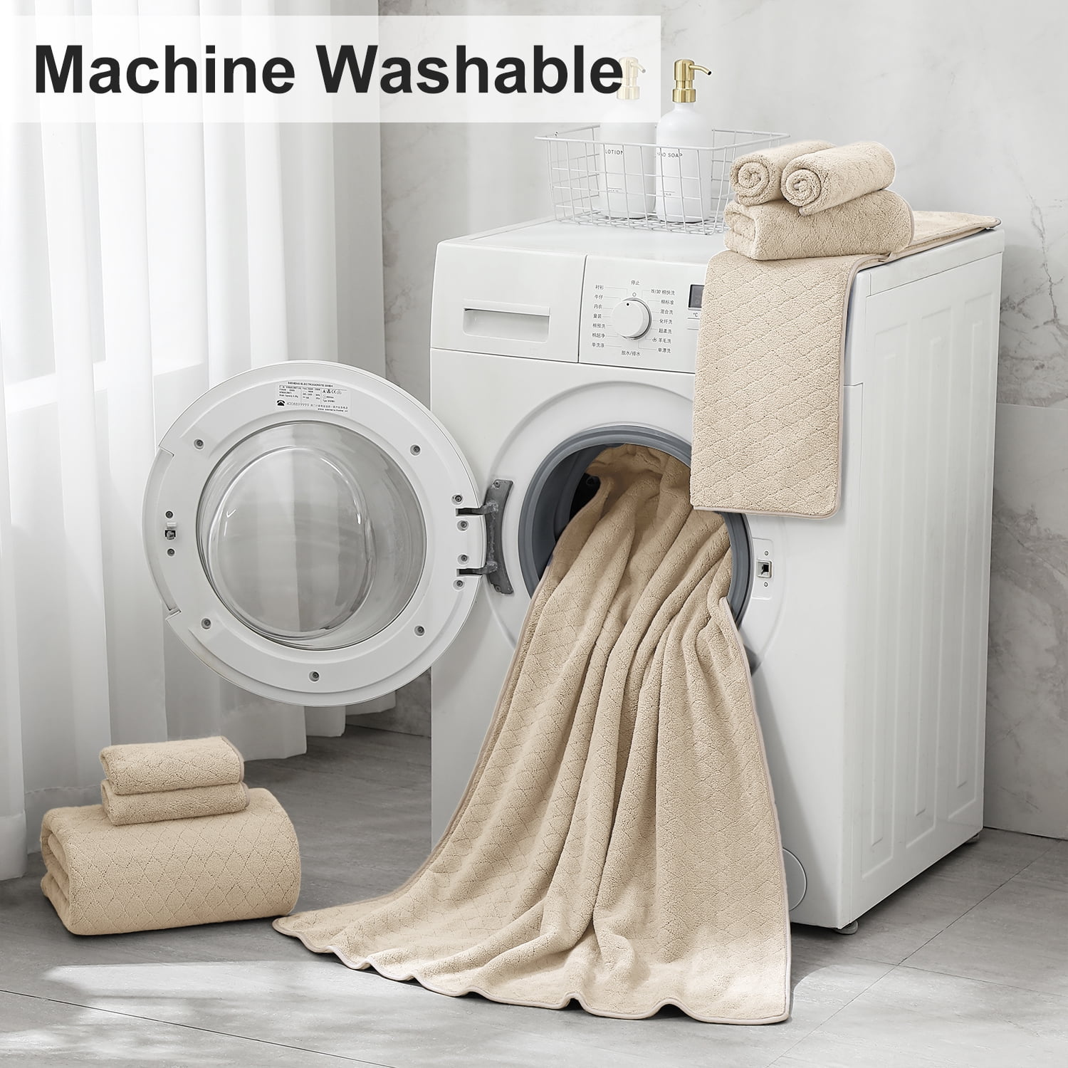 Smuge 18 pcs Bath Towel Sets, Include 6 Bath Sheet Towels, 6 Hand Towels, 6 Washcloths, Soft Microfiber Highly Absorbent Shower Towel for Bathroom Gym Spa(Camel)