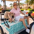 thumbnail image 3 of Golf Cart Seat Covers for 2 Seater,Teal Floral Microfiber Cart Seat Towel Blanket,Botanical Blossom Motif Boho Grey Stripes Absorbent Breathable Non Slip Bench Seats Protector for Golf Course 51"x31", 3 of 9