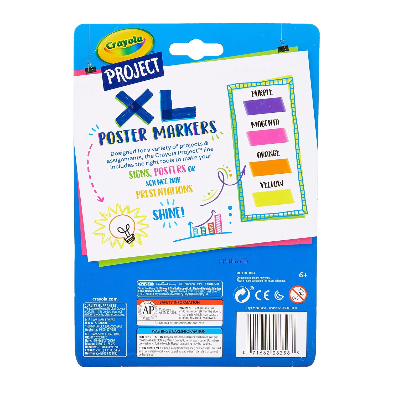 Crayola® Project XL Poster Markers, Bold & Bright, 4 Markers Per Pack, Set Of 3 Packs